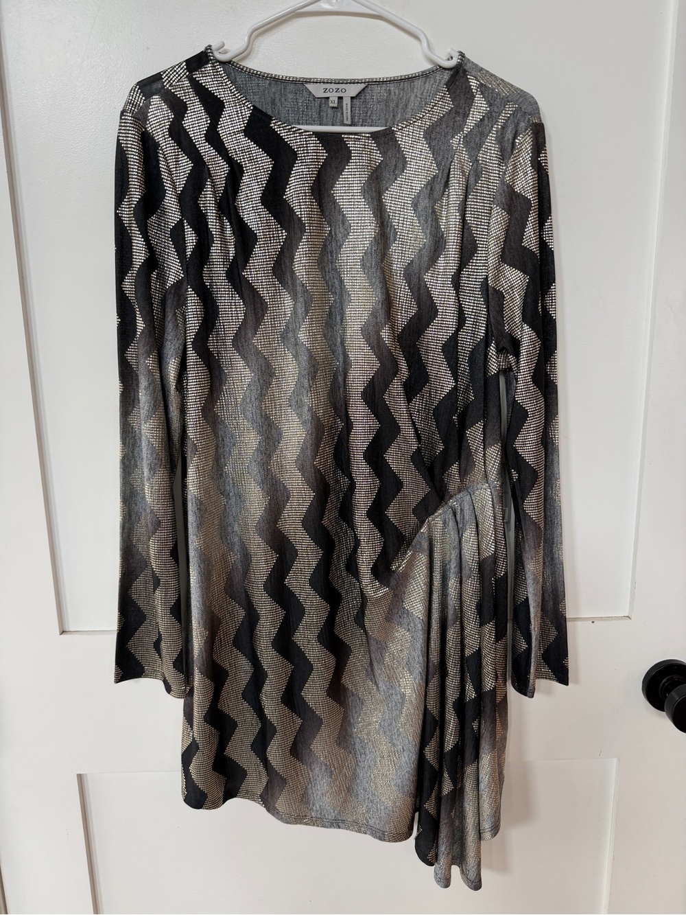 ZOZO Metallic Shimmer Chevron Asymmetrical Drape Mini Dress XL -Tunic